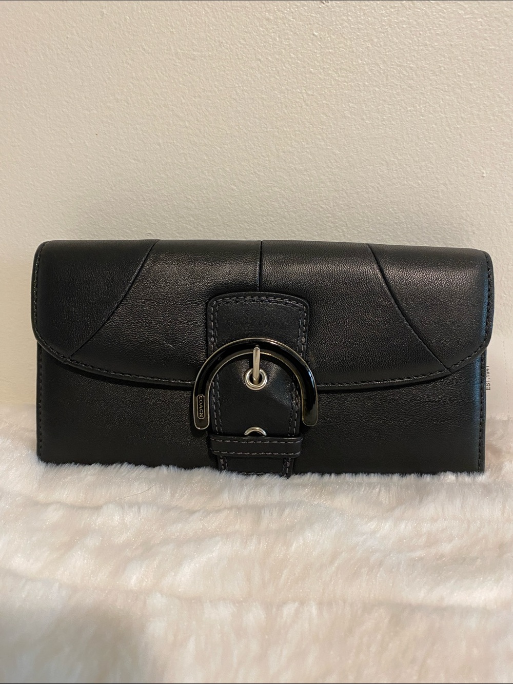 NWT Vintage Soho Leather Buckle Slim Envelope / Tri-Fold Wallet